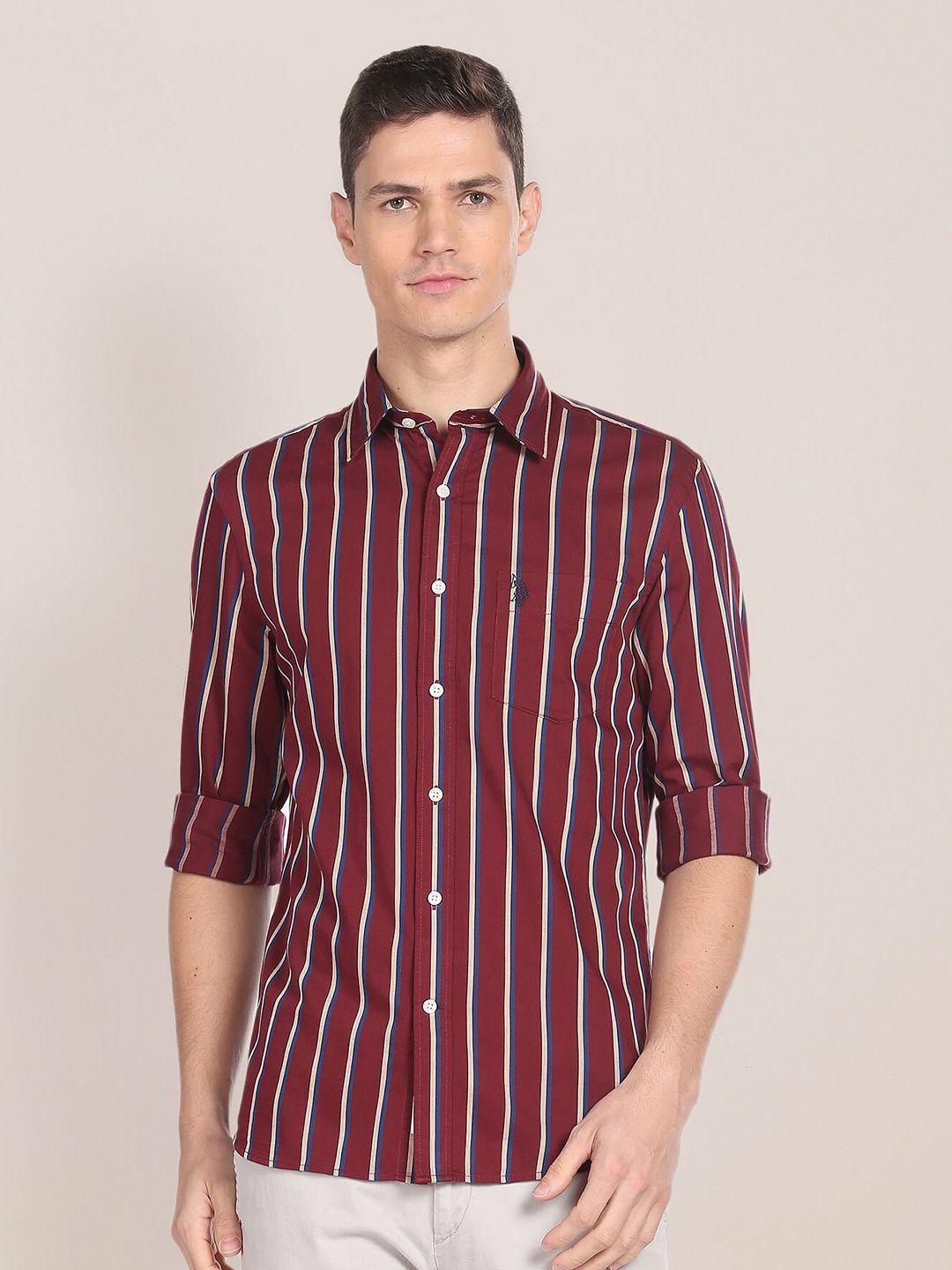 u s polo assn men red opaque striped casual shirt