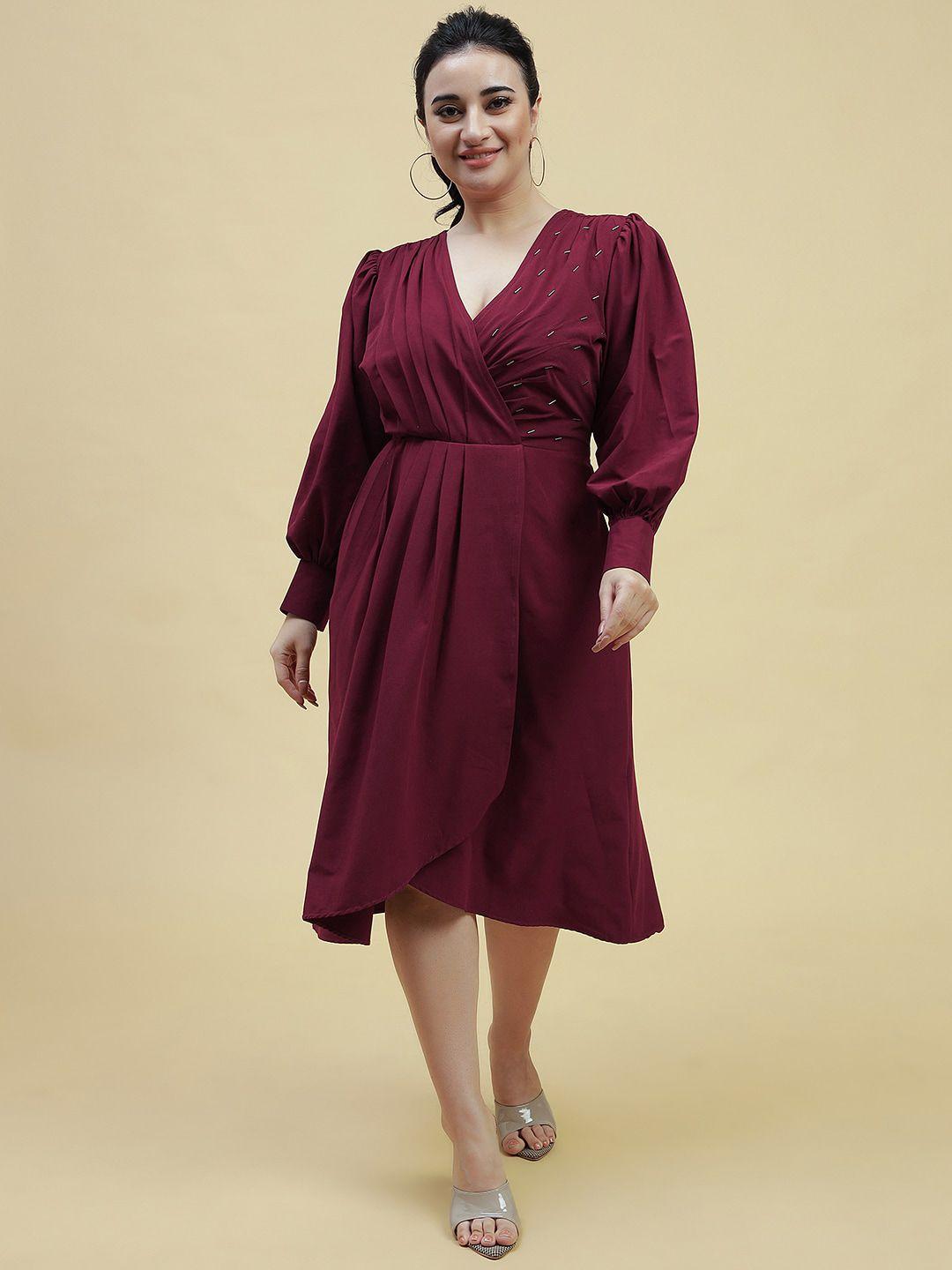 curvy lane plus size v-neck puff sleeve embellished wrap dress