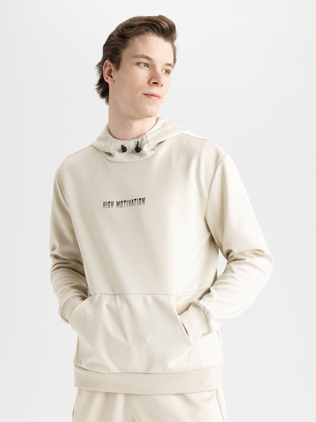 defacto typography printed hooded long sleeve pullover