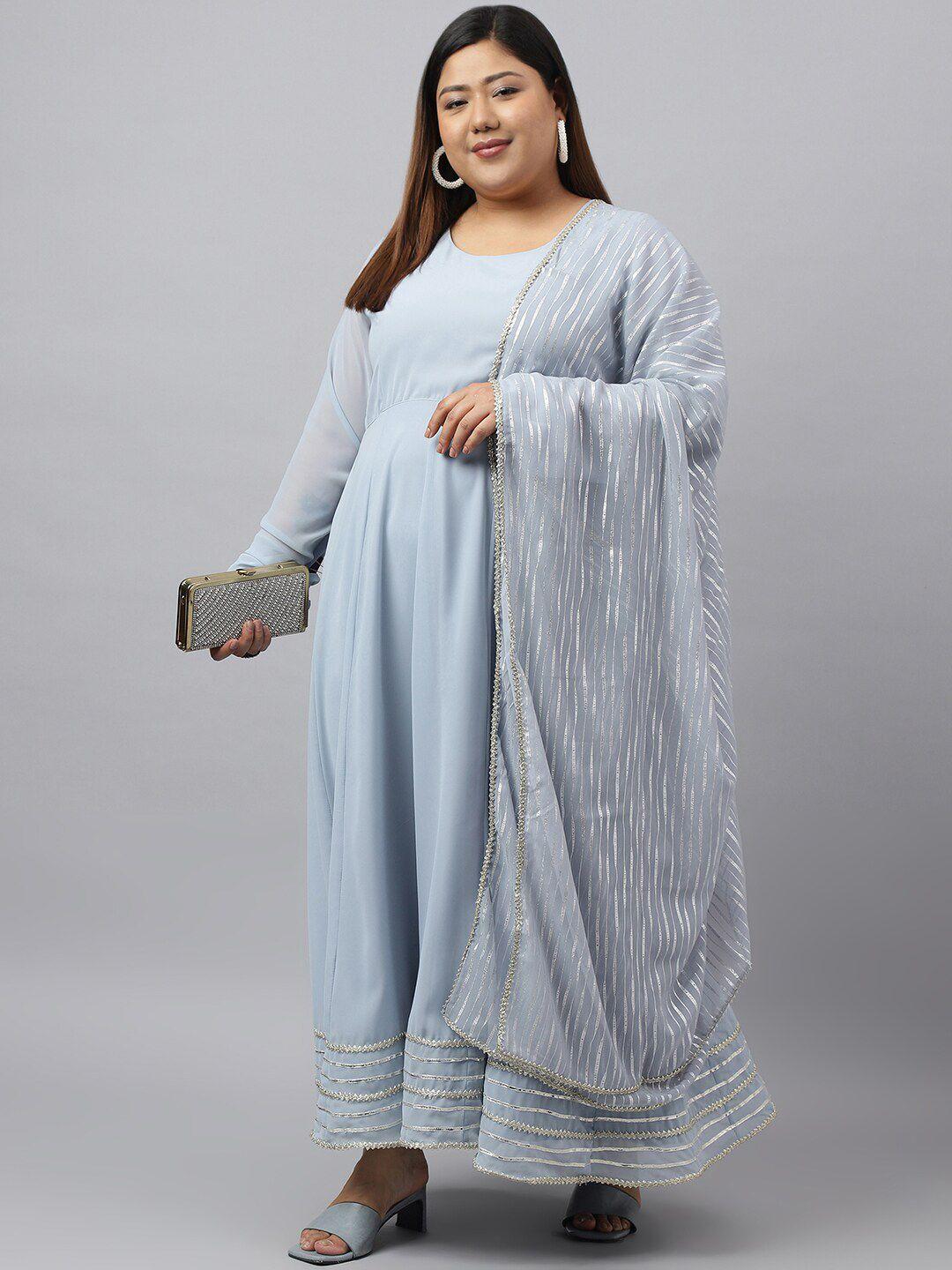 xl love by janasya plus size striped round neck gotta patti anarkali kurta with dupatta