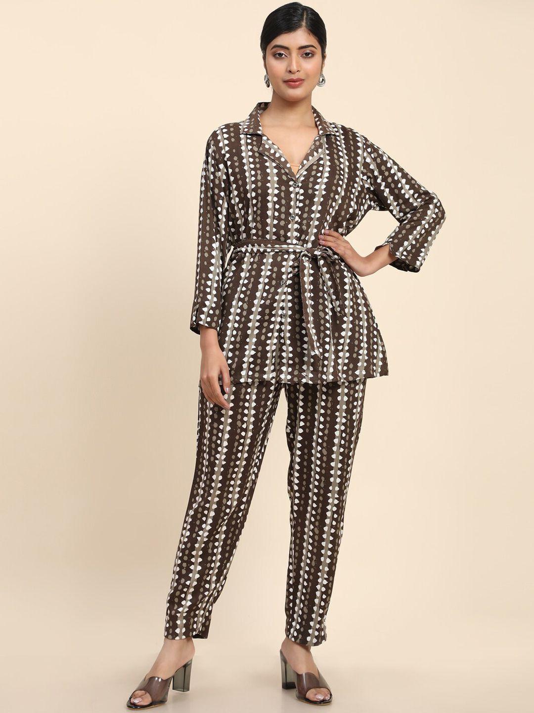 baesd polka dot printed lapel collar top & trousers co-ord set