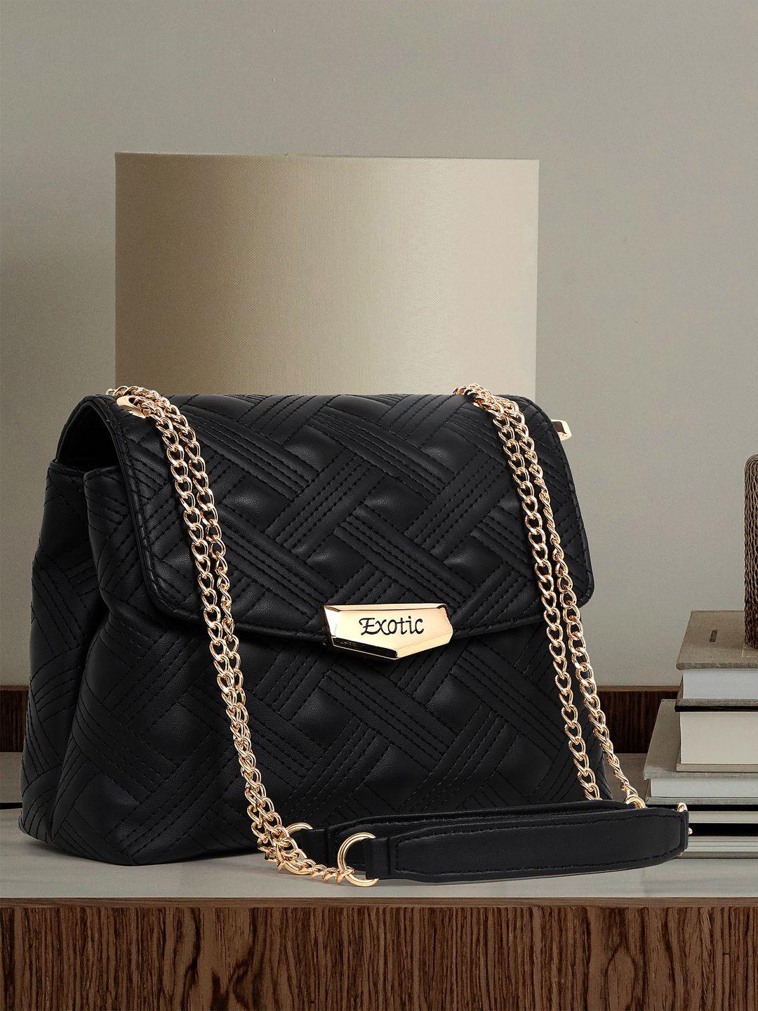 exotic black pu swagger sling bag with quilted