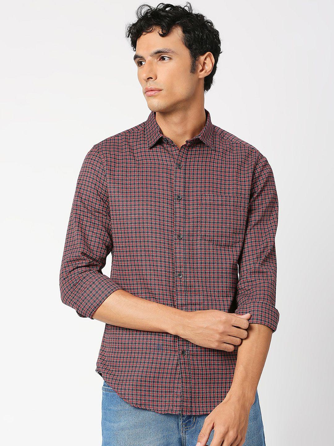 metronaut slim fit opaque checked cotton casual shirt