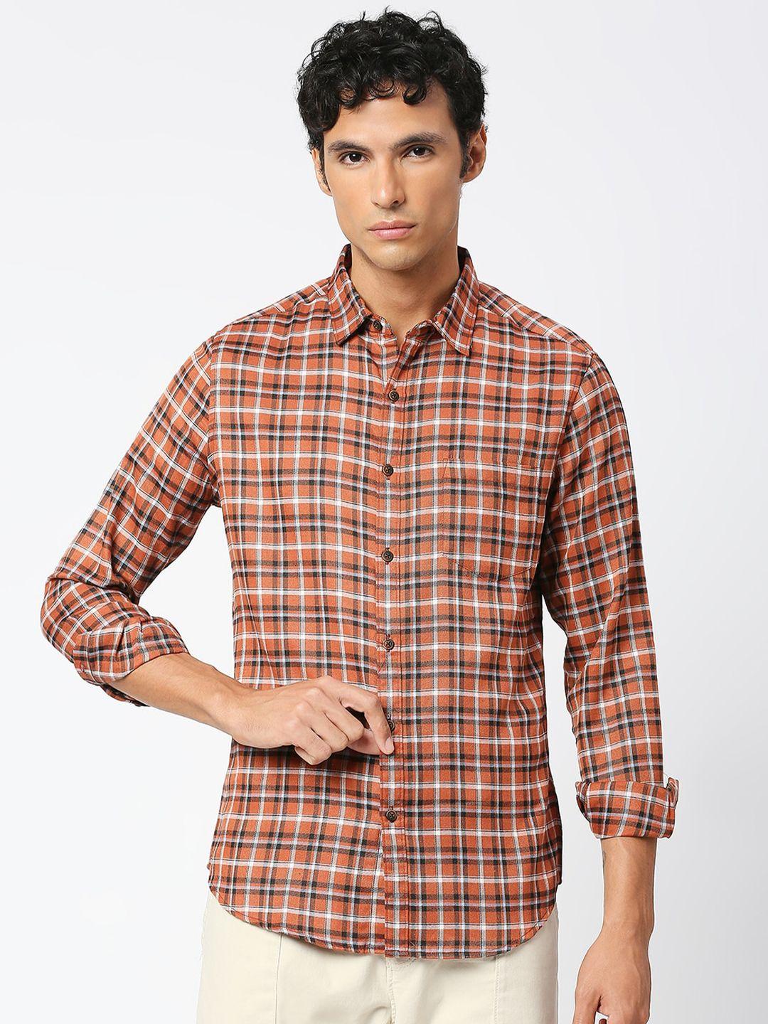 metronaut slim fit tartan checks opaque checked cotton casual shirt