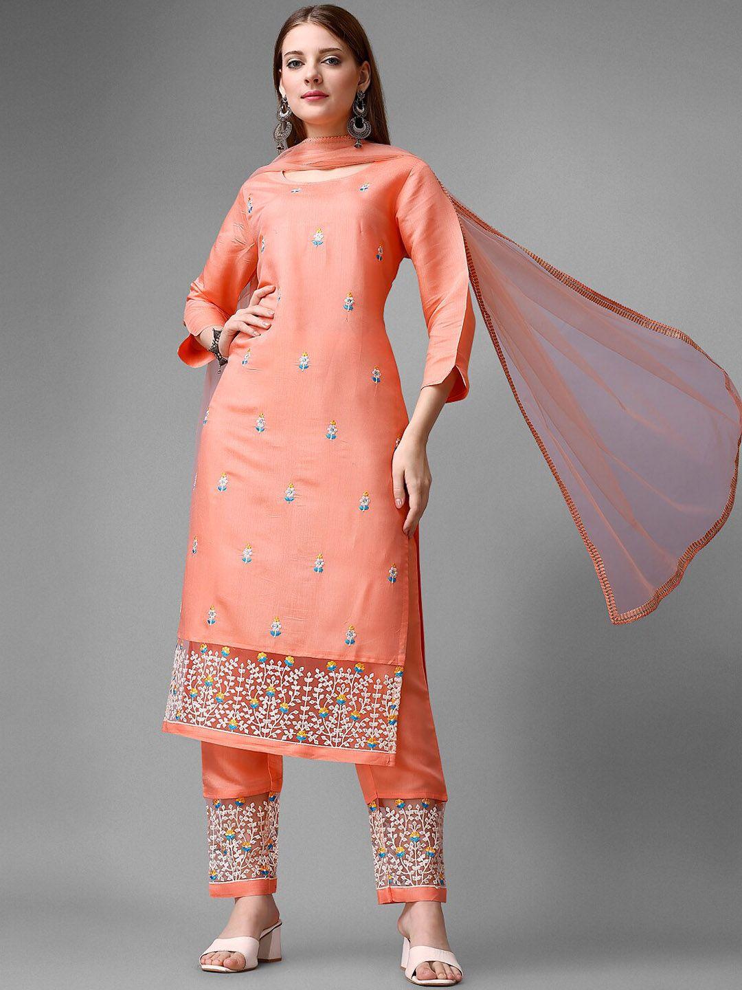 navlik floral embroidered regular thread work kurta with trousers & dupatta