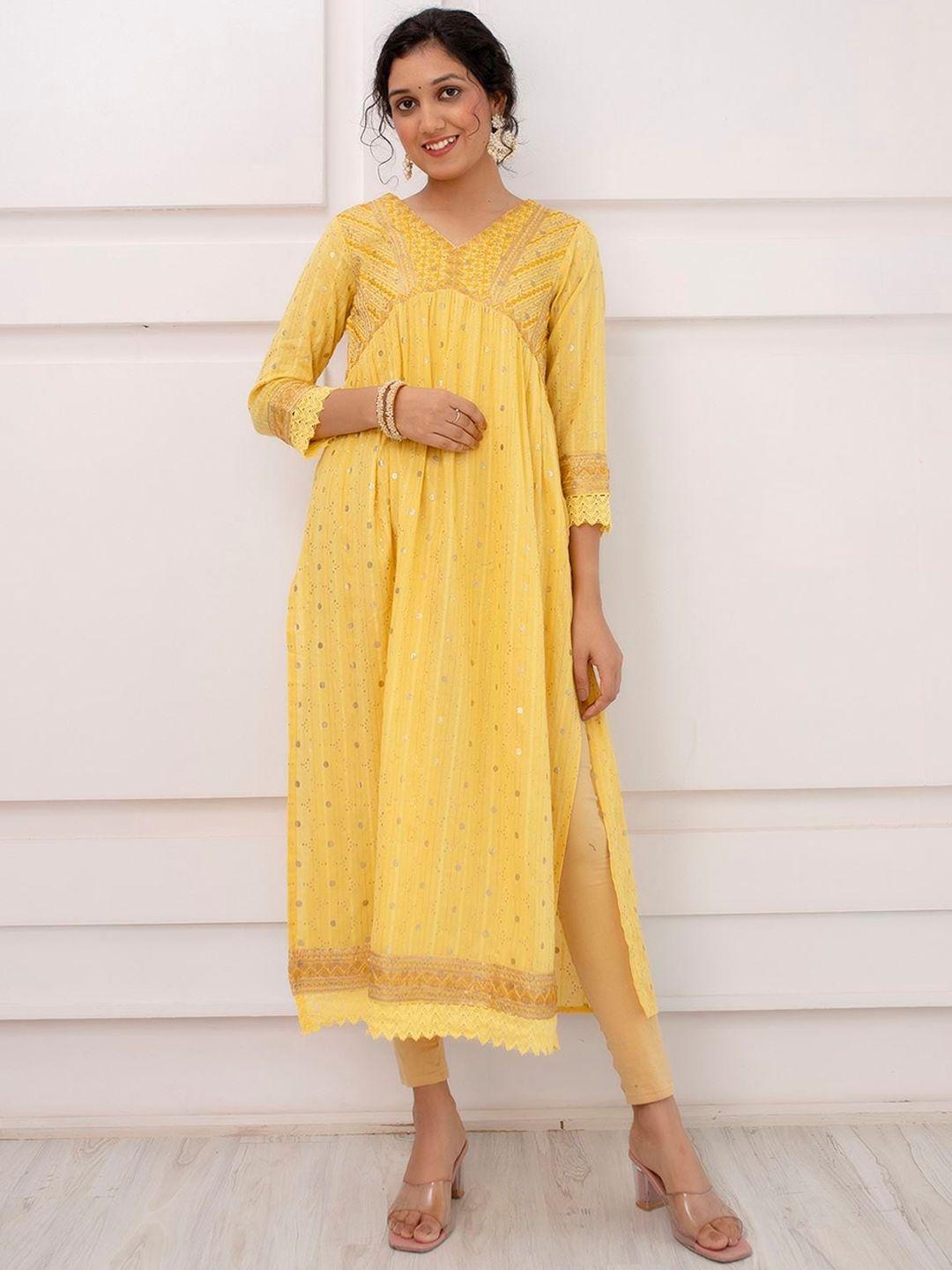 kalini ethnic motifs embroidered pure cotton a-line kurta