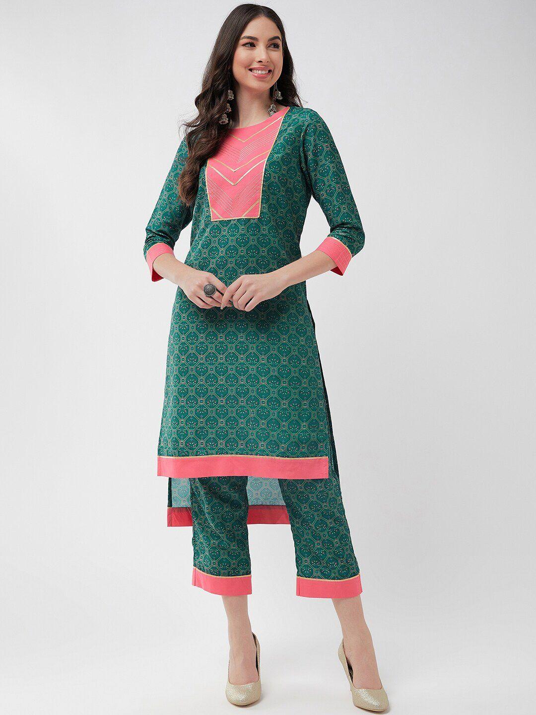 pannkh ethnic motifs printed gotta patti straight kurta with trousers