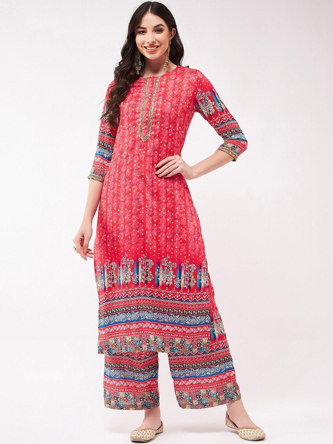 pannkh ethnic motifs printed straight kurta with palazzos