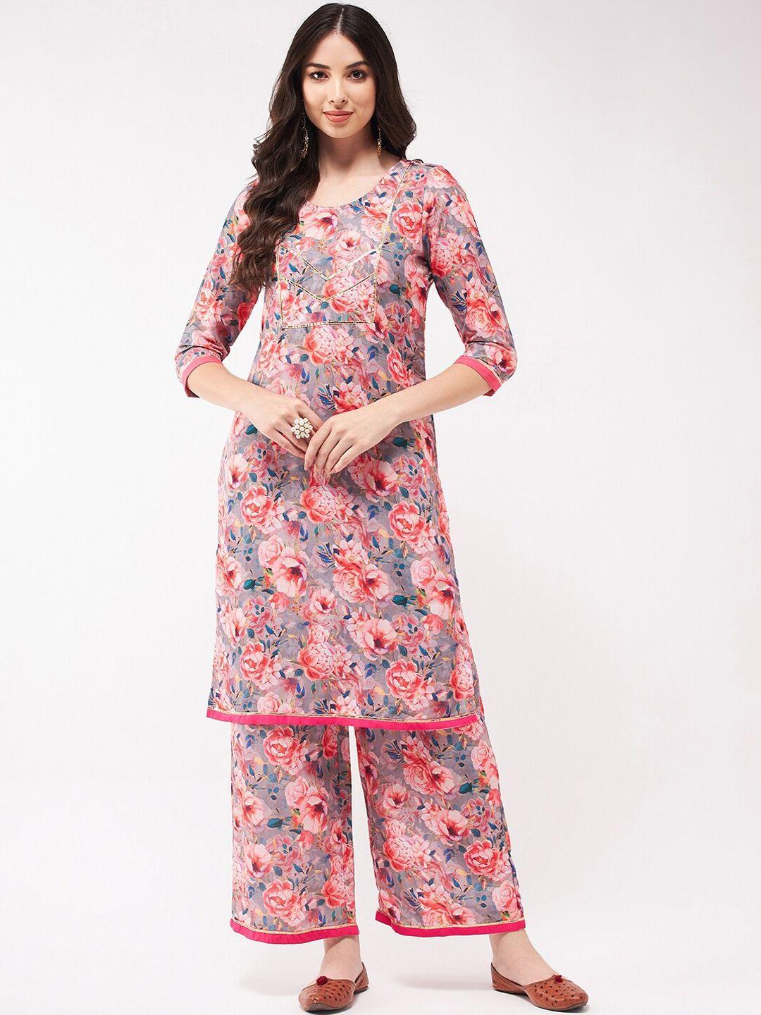 pannkh floral printed gotta patti detailregular kurta with palazzos