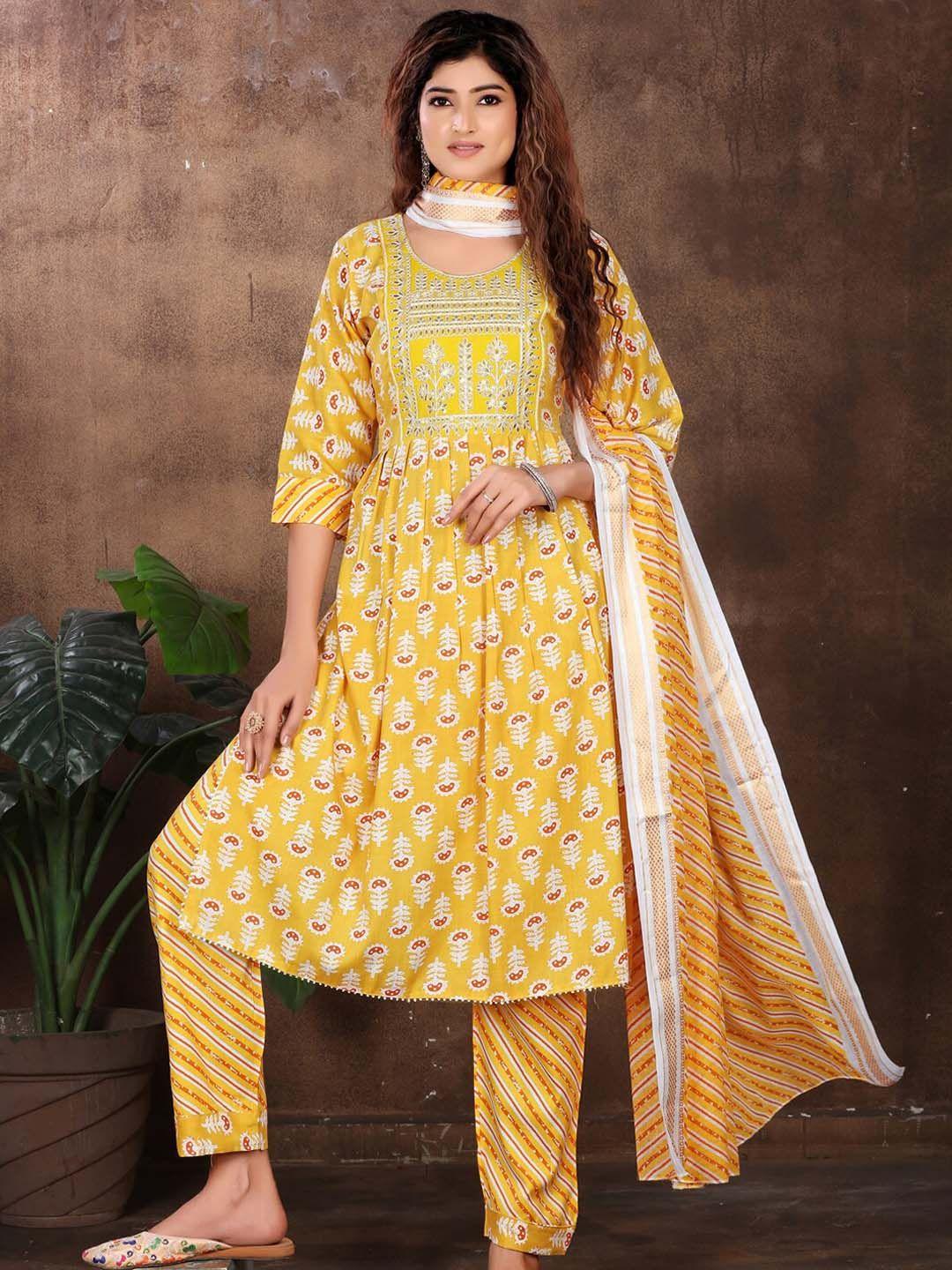 kalini ethnic motifs printed gotta patti kurta with trousers & dupatta