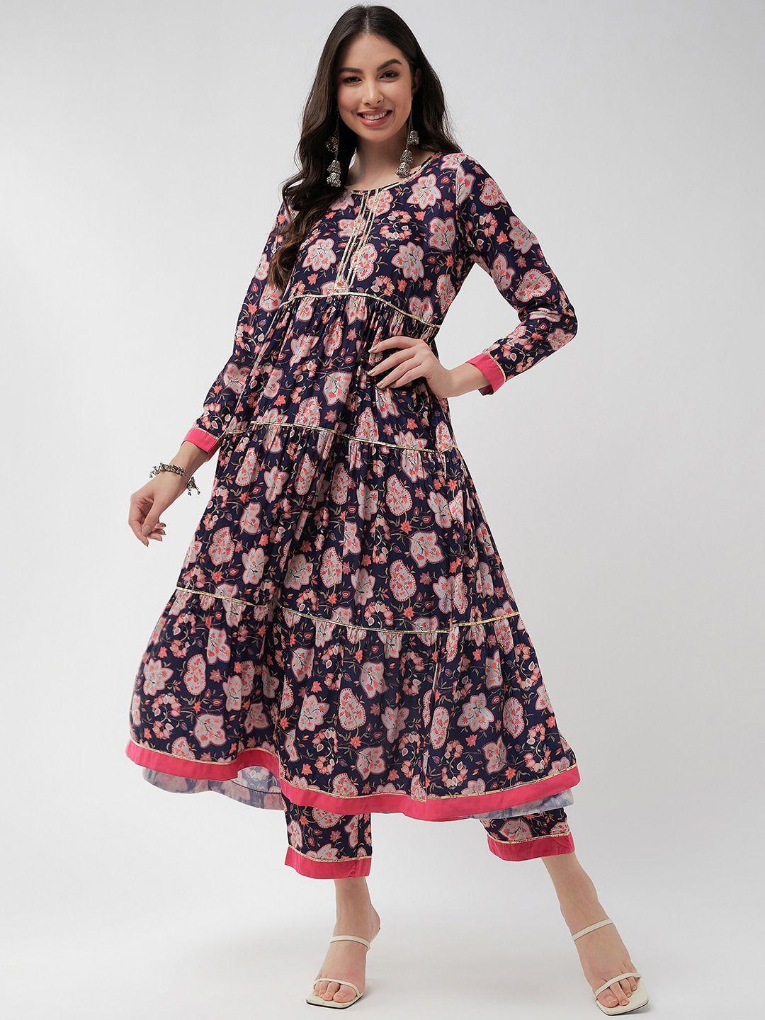 pannkh floral printed tiered gotta patti anarkali kurta