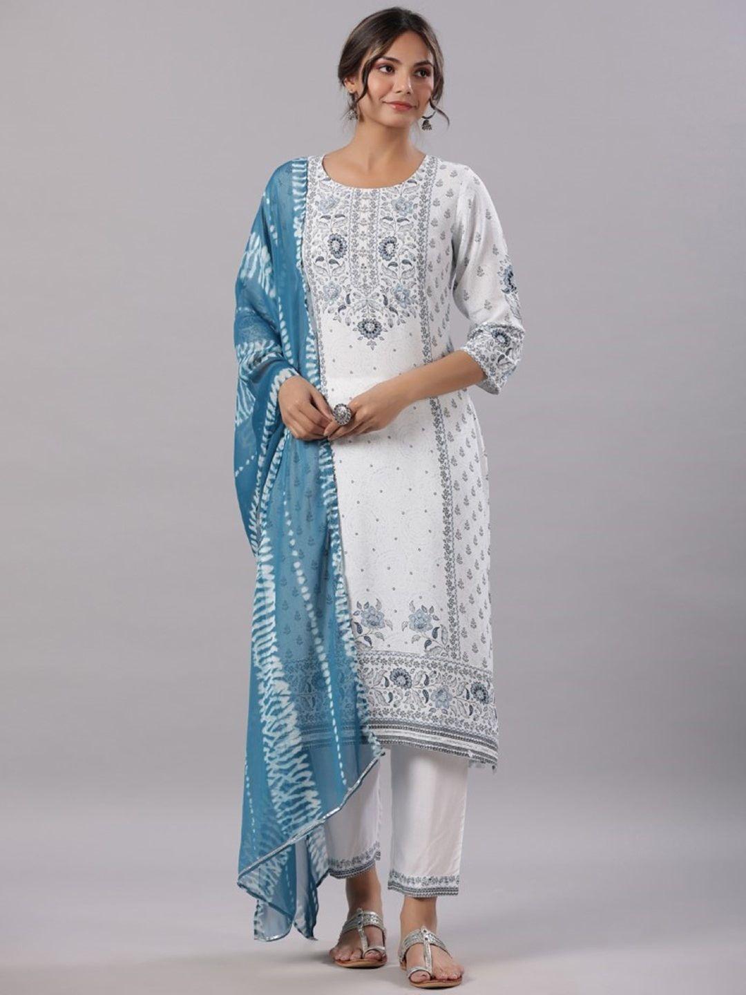 juniper ethnic motifs printed straight kurta with trousers & dupatta