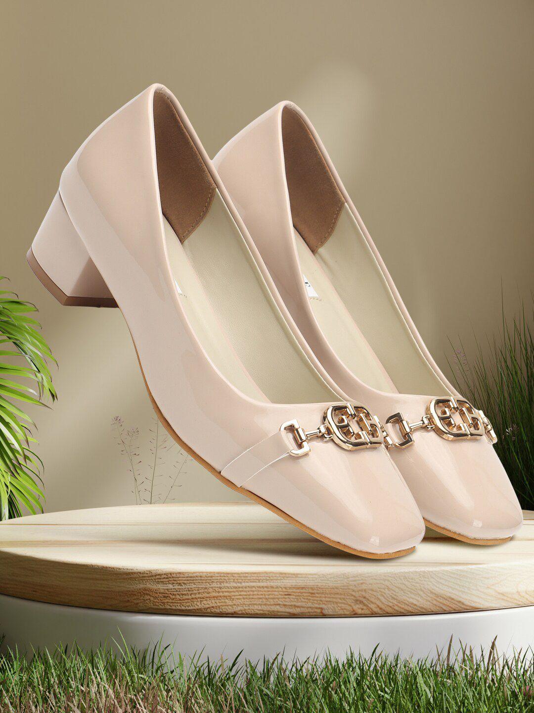 elle embellished square toe block pumps