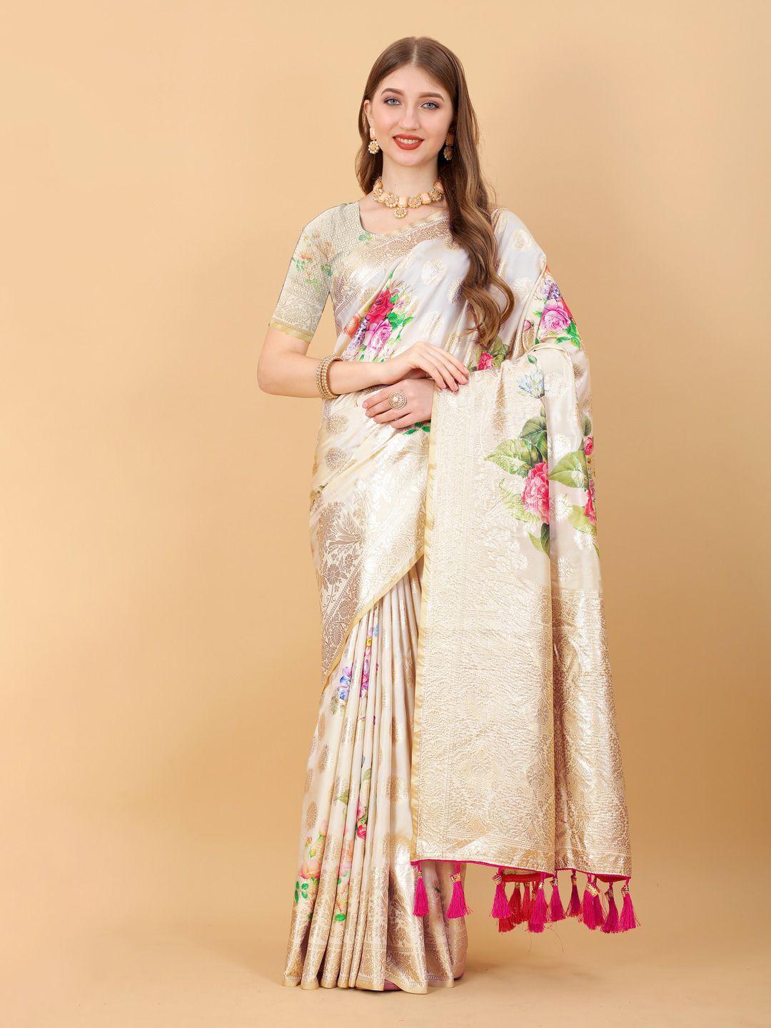 jatriqq floral printed zari pure silk saree