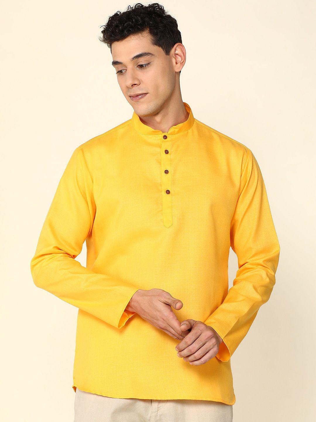 anubhutee men yellow & aurora thread work kurta