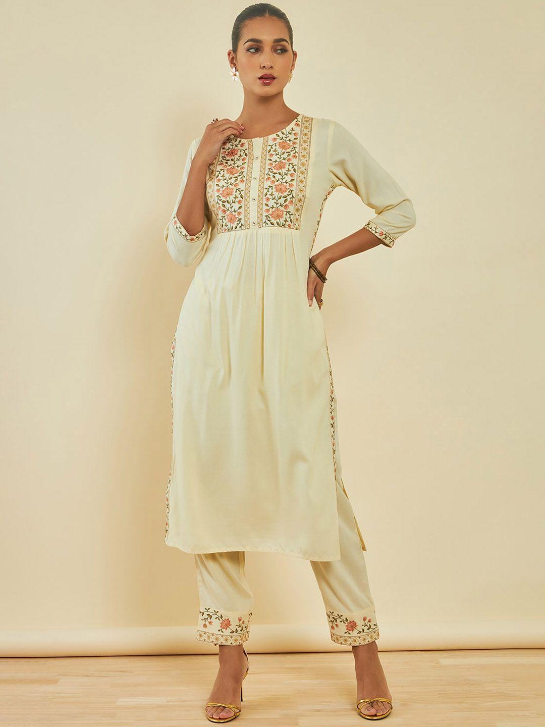 soch floral embroidered straight kurta with trousers