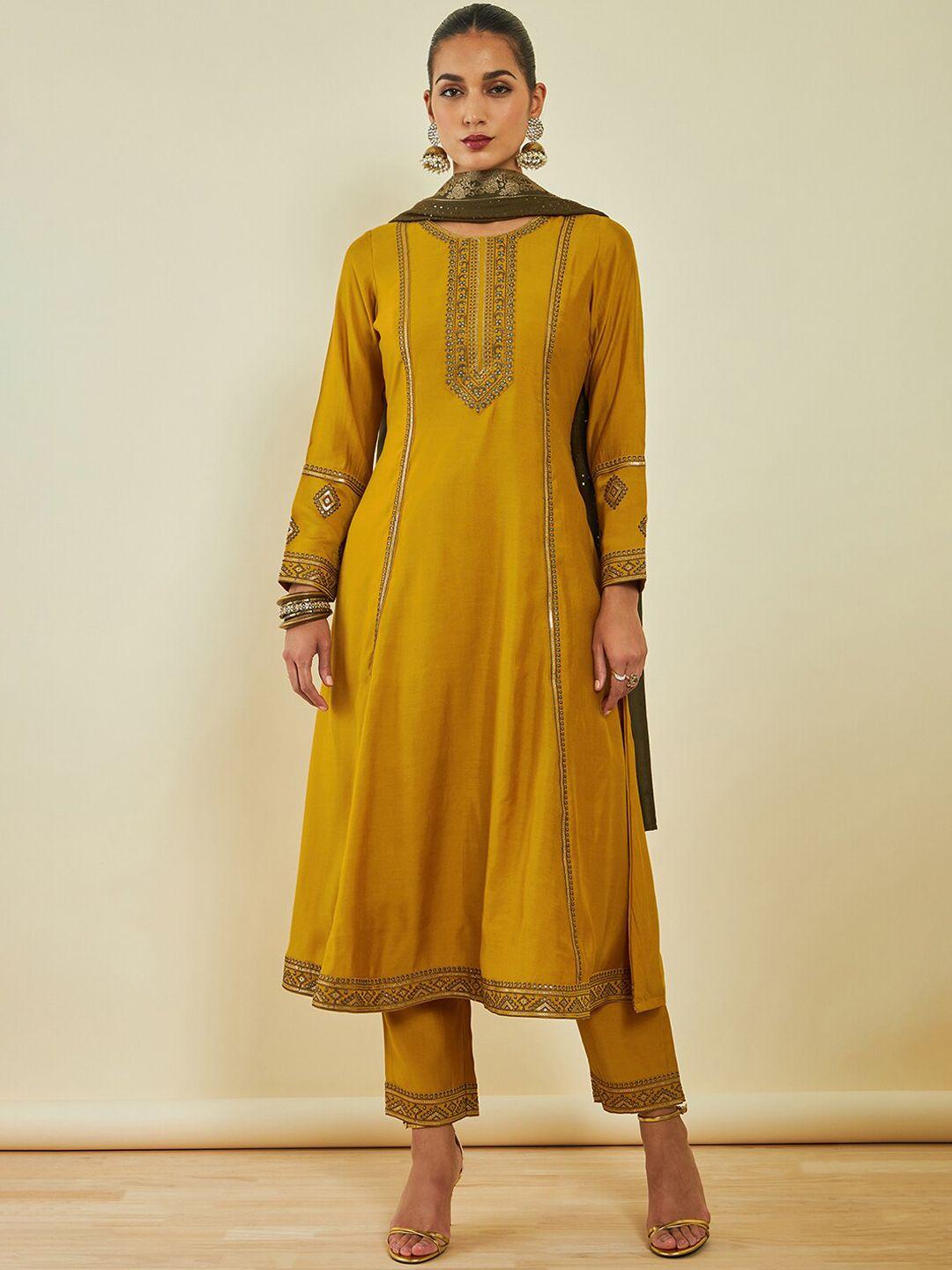 soch ethnic motifs embroidered gotta patti kurta with trousers & with dupatta