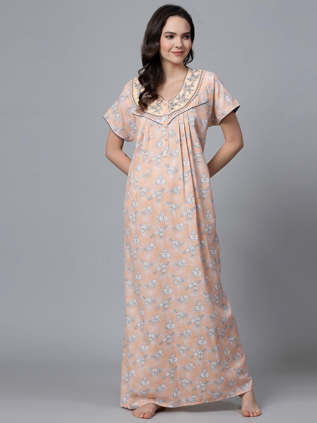 sweet dreams peach-coloured floral printed maxi nightdress