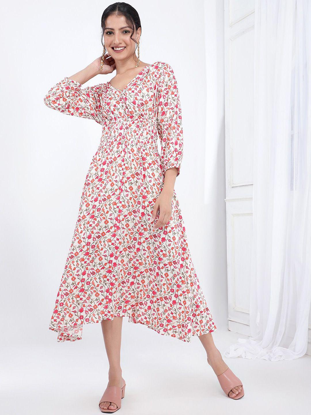 bani women pink & rosewater floral print liva fit & flare midi dress