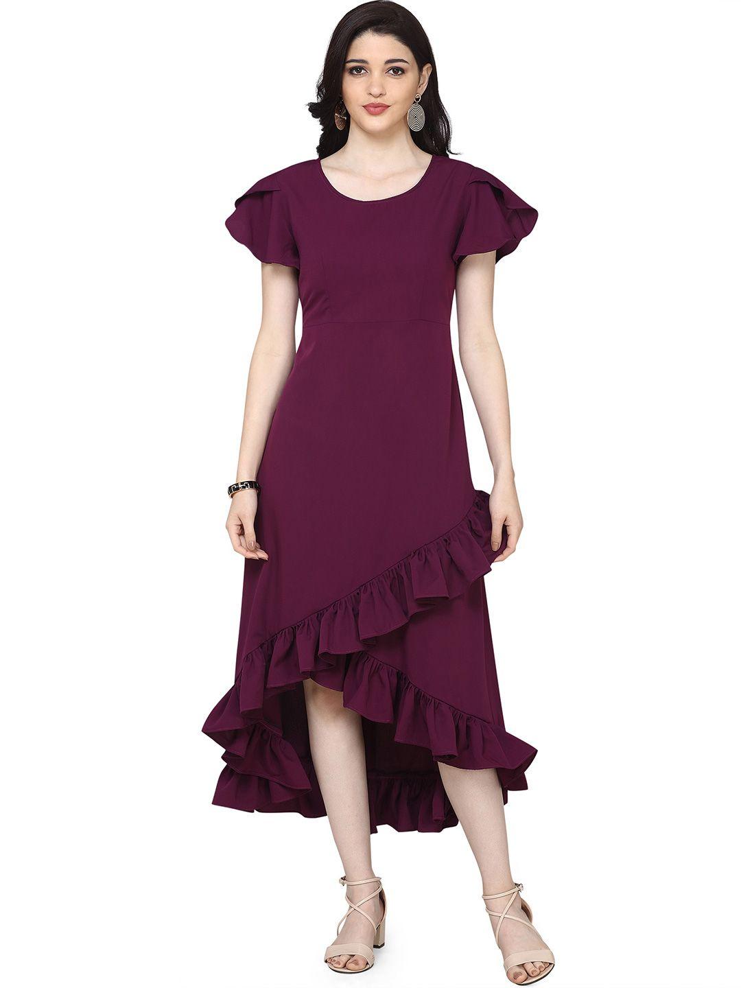 baesd flutter sleeves ruffled crepe a-line dress