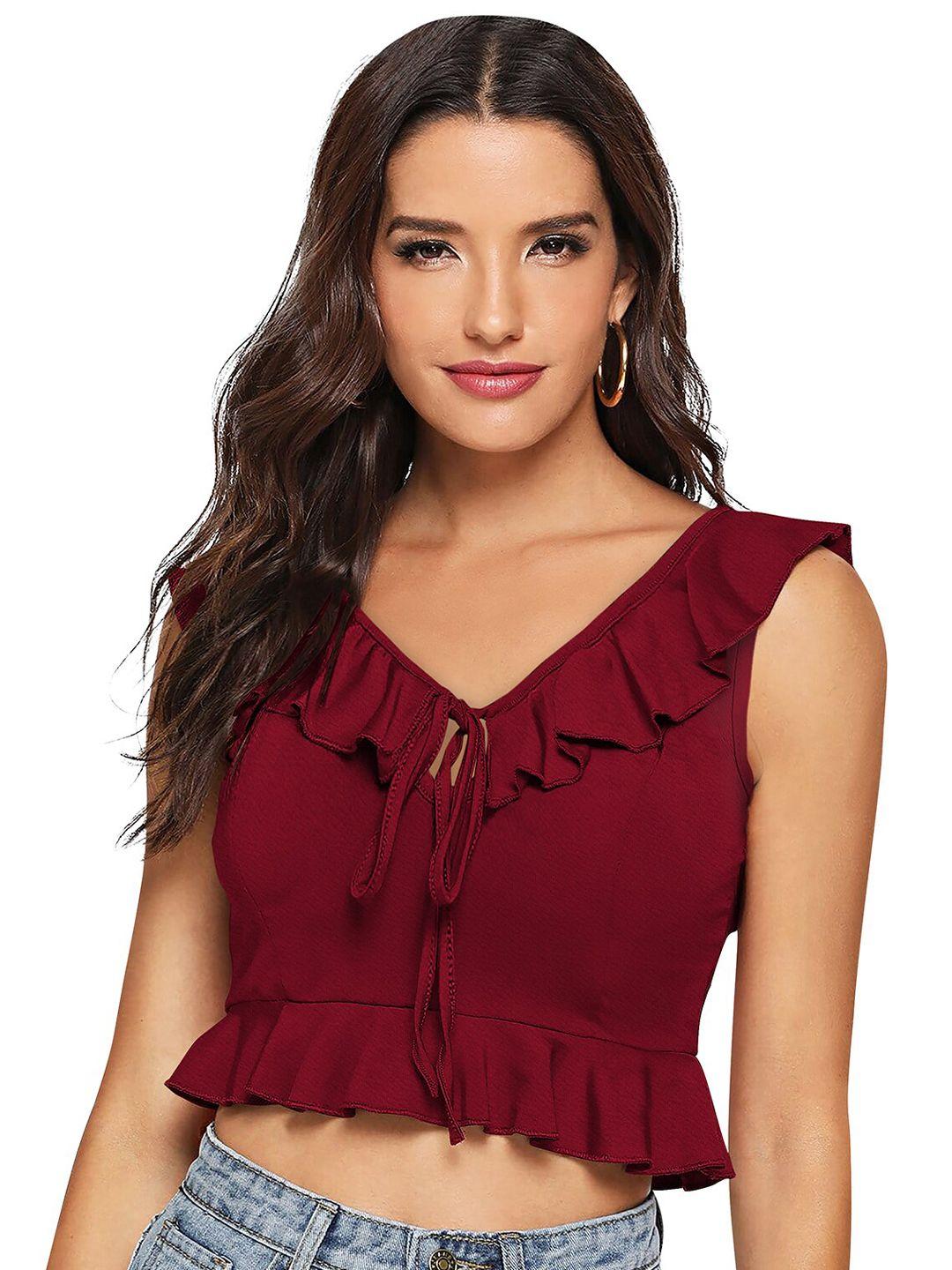 baesd ruffled v-neck sleeveless crop top