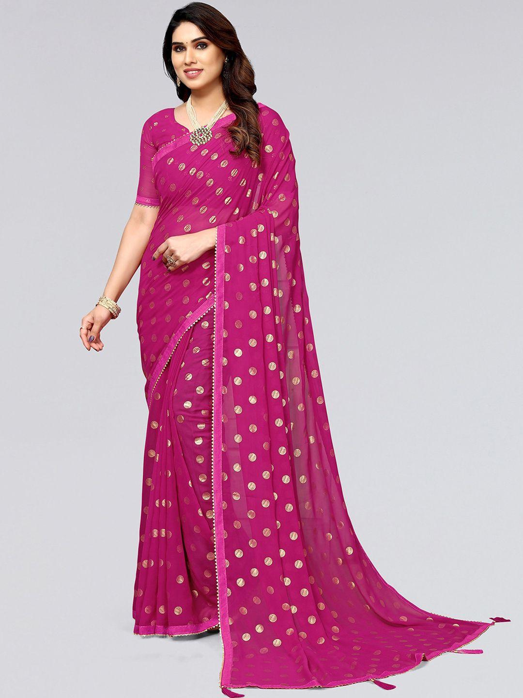 siril polka dot woven design gotta patti poly georgette saree