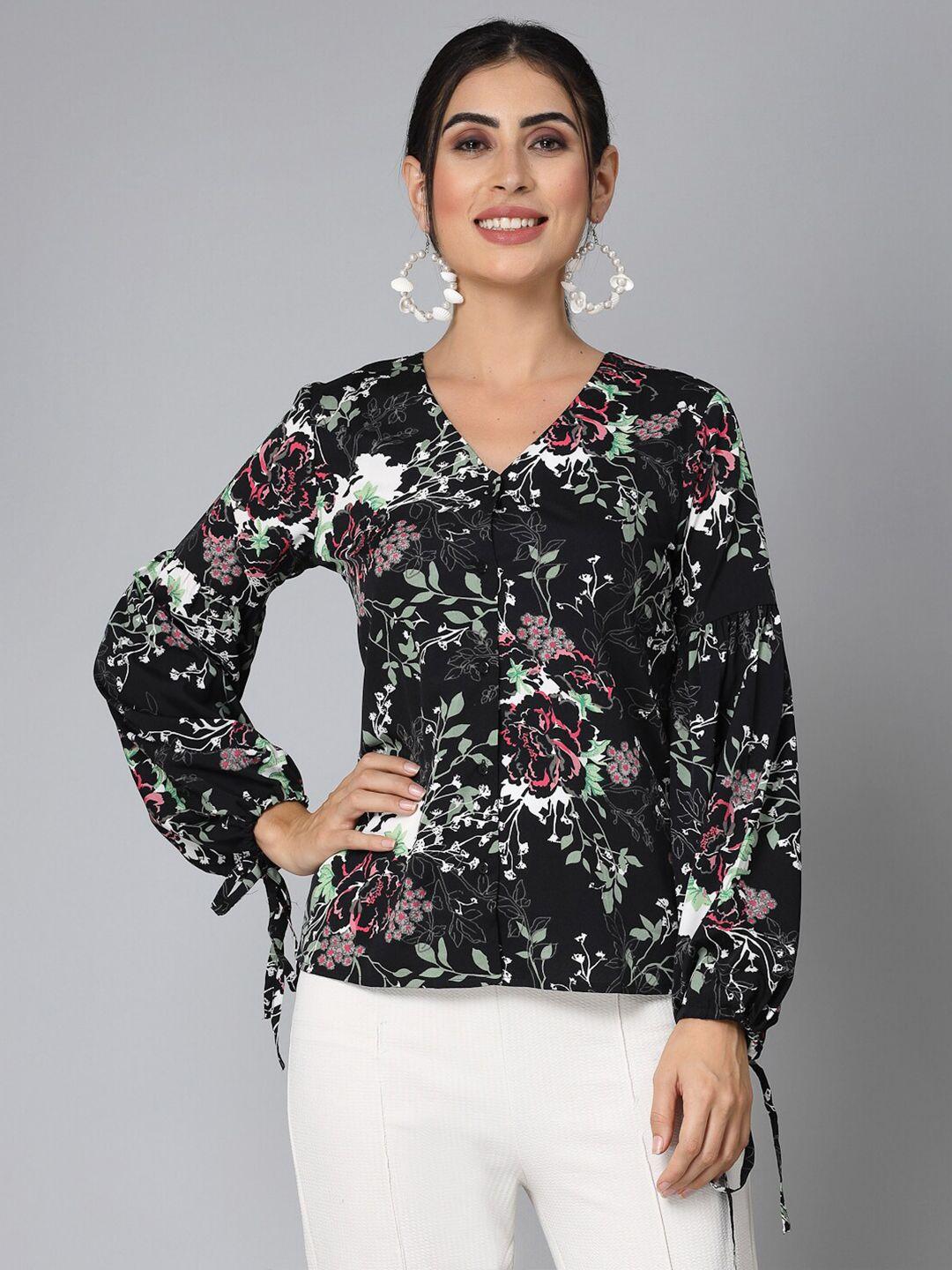 style quotient black floral printed regular top