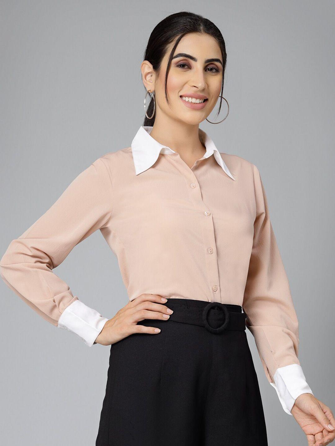 style quotient women nude-coloured smart opaque formal shirt