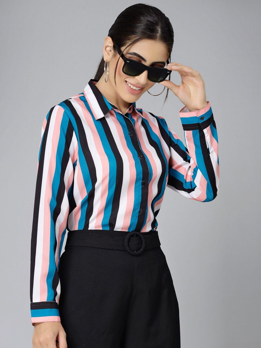 style quotient women peach-coloured smart opaque striped formal shirt