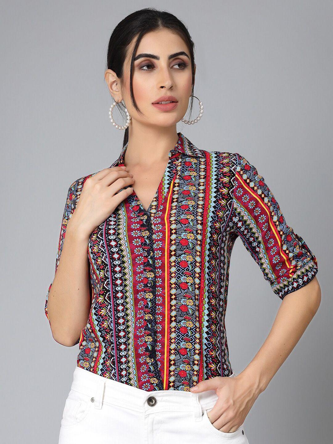 style quotient women multicoloured opaque printed casual shirt