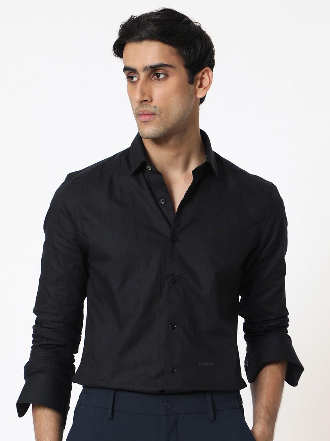 rare rabbit men black slim fit opaque casual shirt