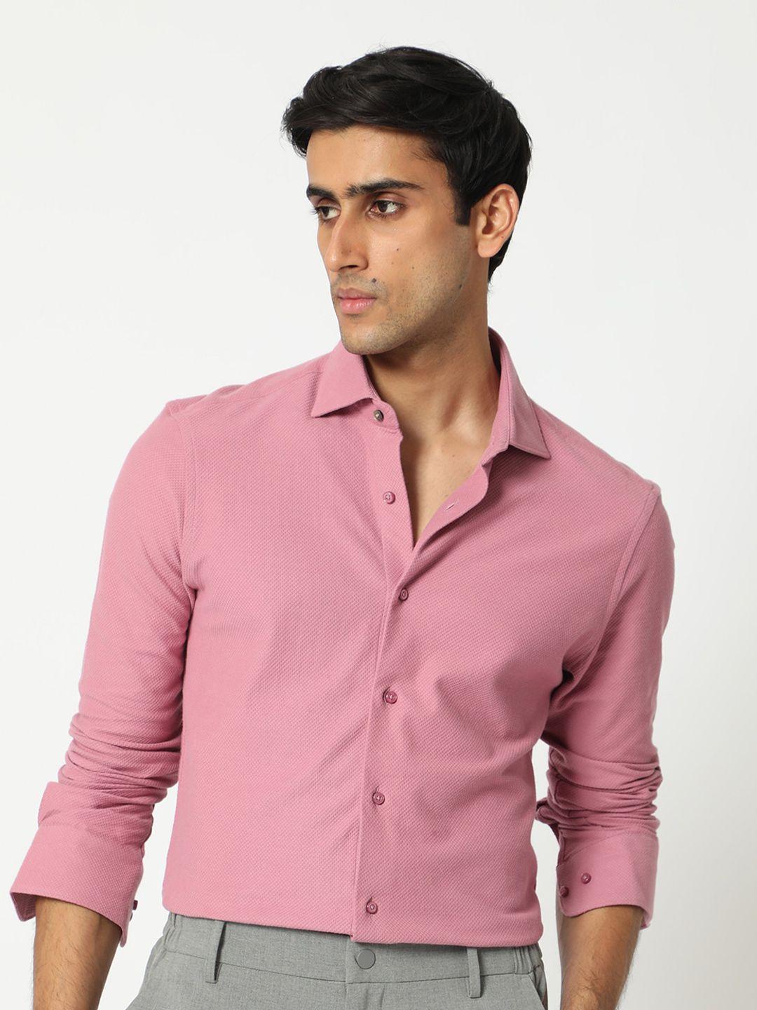 rare rabbit men pink slim fit opaque casual shirt