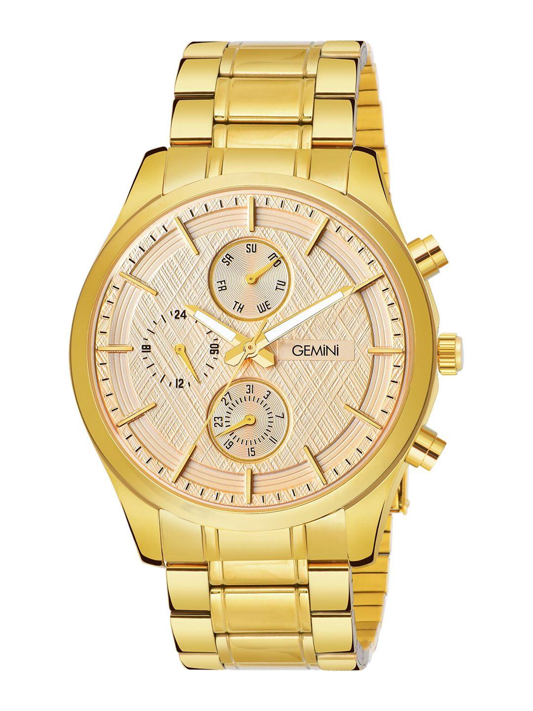 gemini men gold-toned dial & stainless steel bracelet style straps analogue watch bns 1216mym01