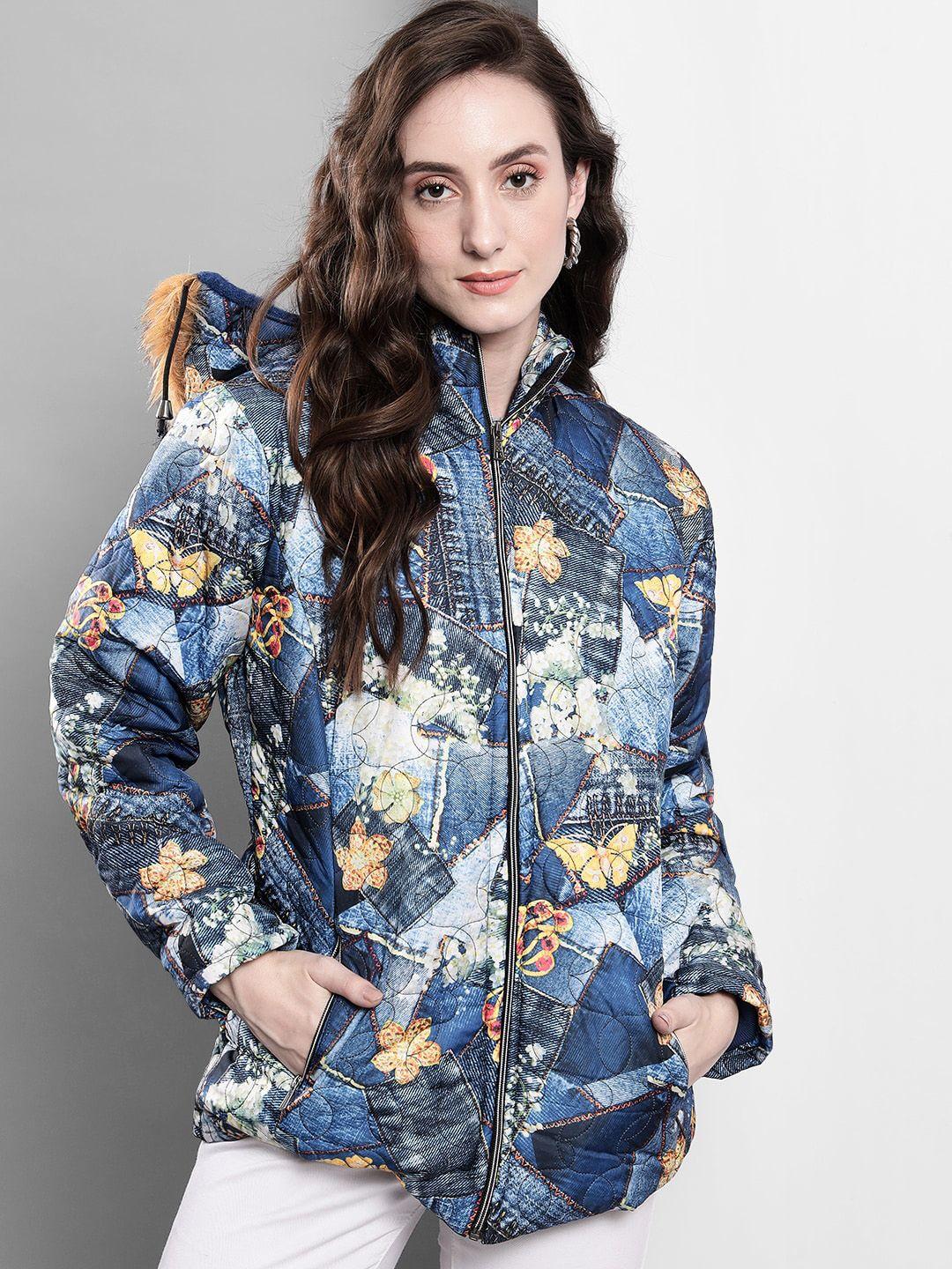 baesd women multicoloured floral longline parka jacket