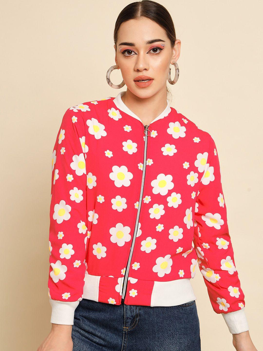 baesd floral printed collarless bomber jacket