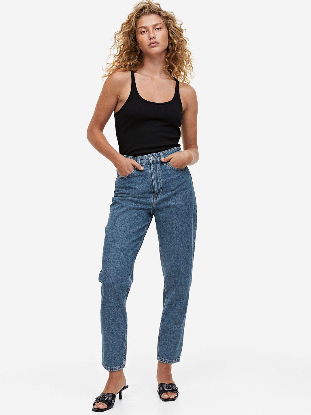 h&m women mom loose fit ultra high ankle jeans