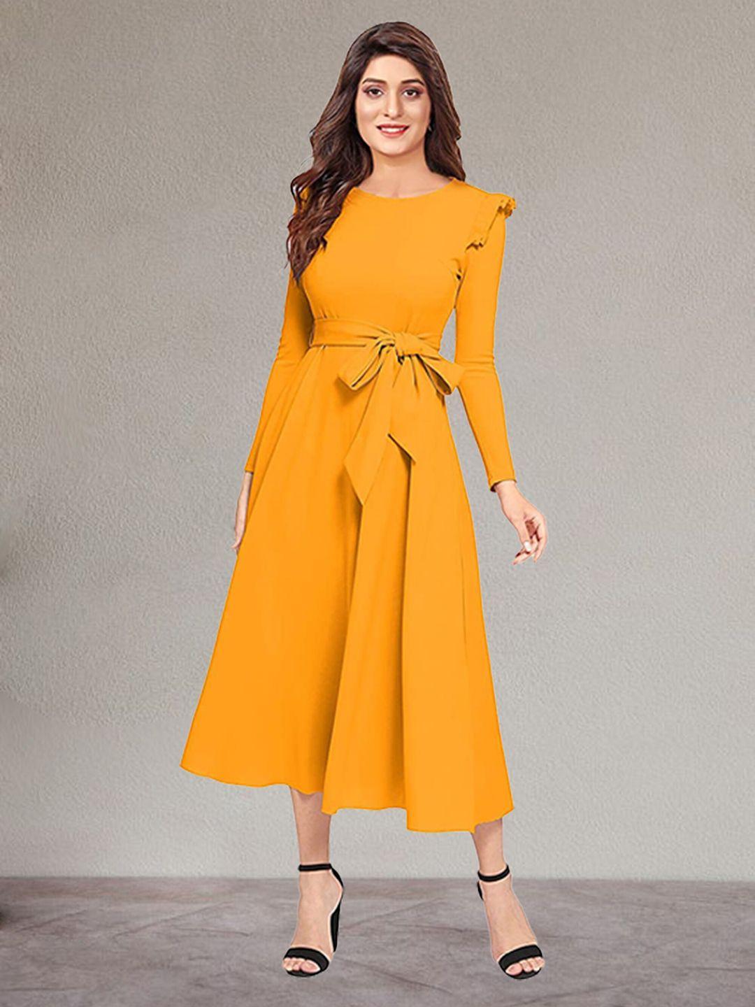 n n enterprise round neck fit & flare midi dress