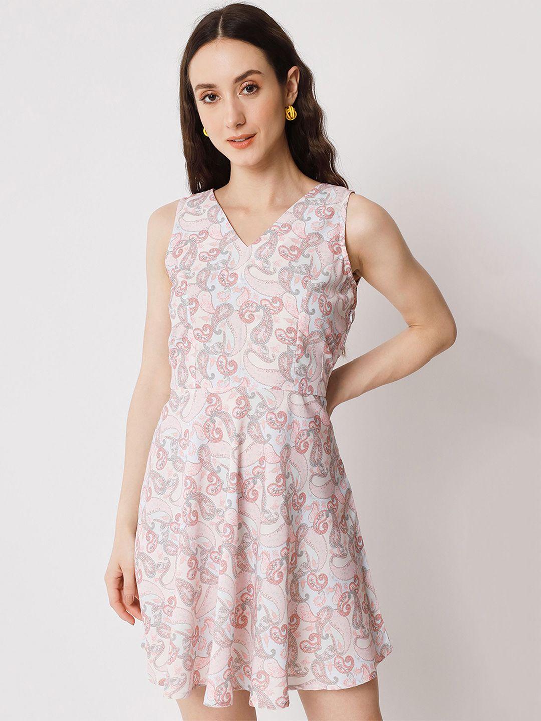 shopping queen beige & mauve chalk floral print fit & flare dress