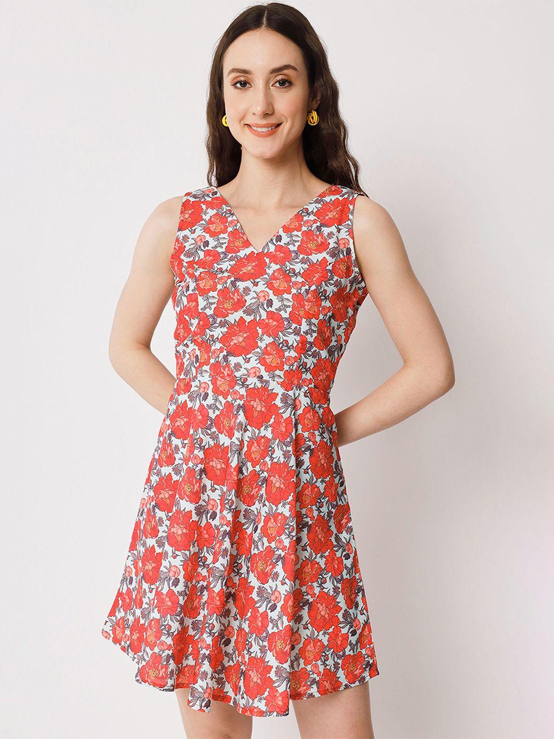 shopping queen red floral print fit & flare dress