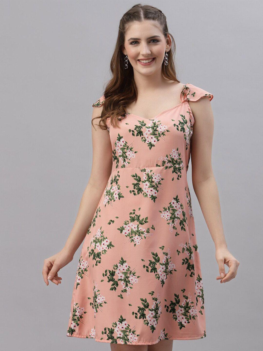 baesd floral printed shoulder straps a-line dress