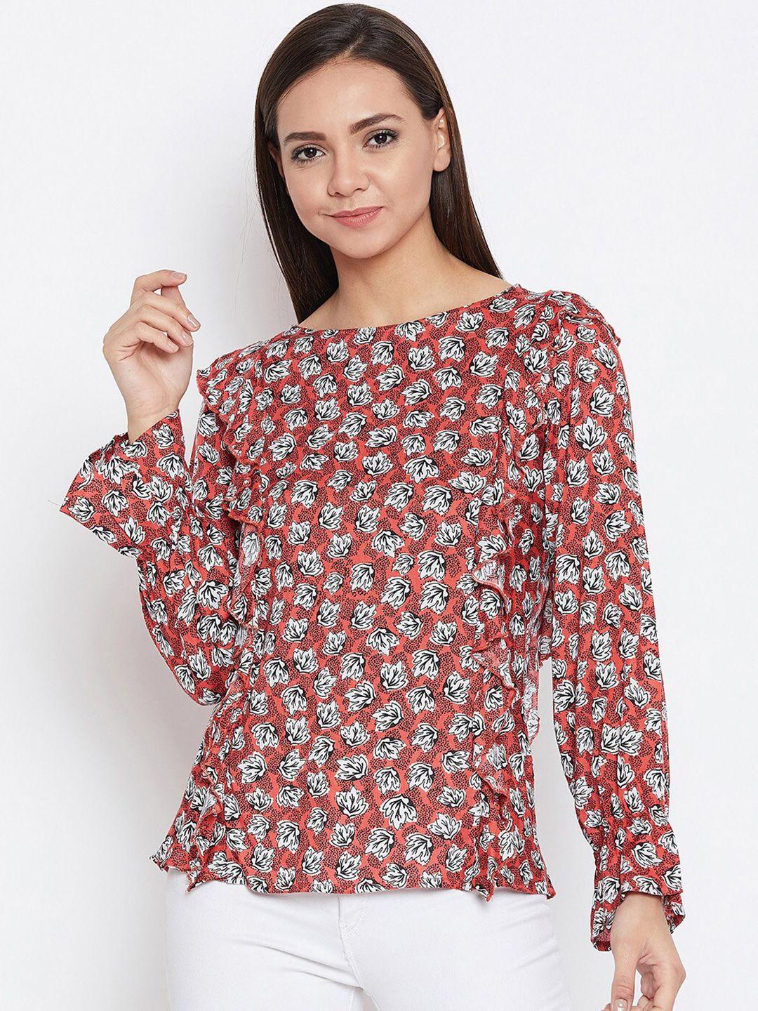 baesd floral print round neck bell sleeve top