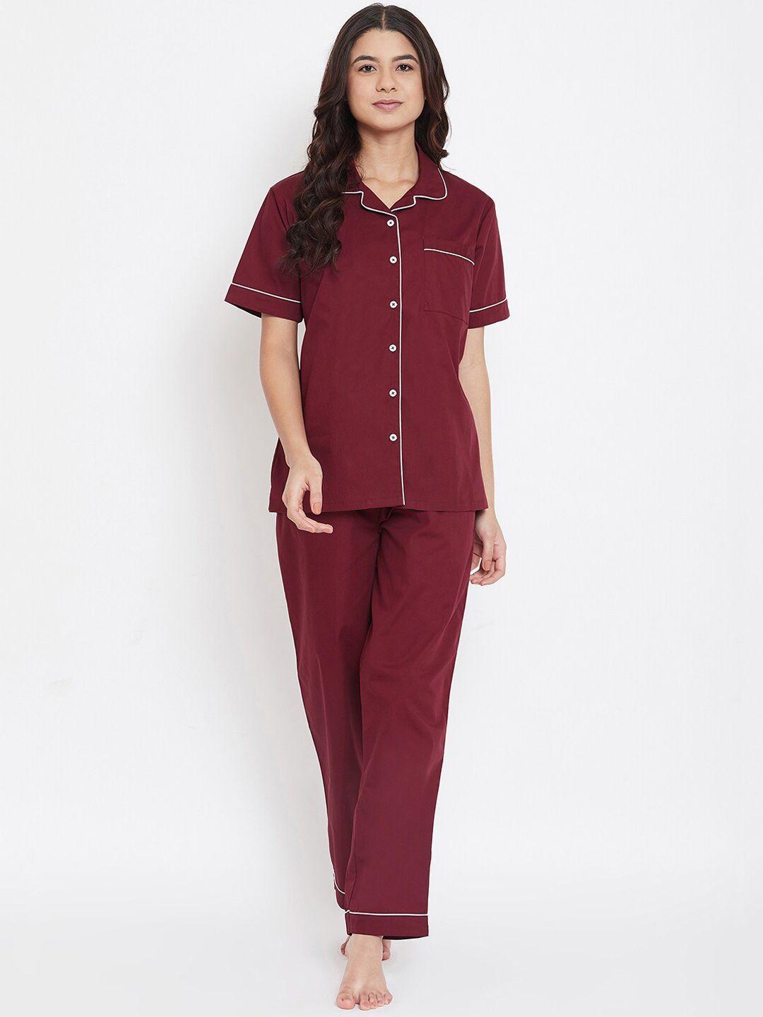 urban komfort lapel collar pure cotton night suit