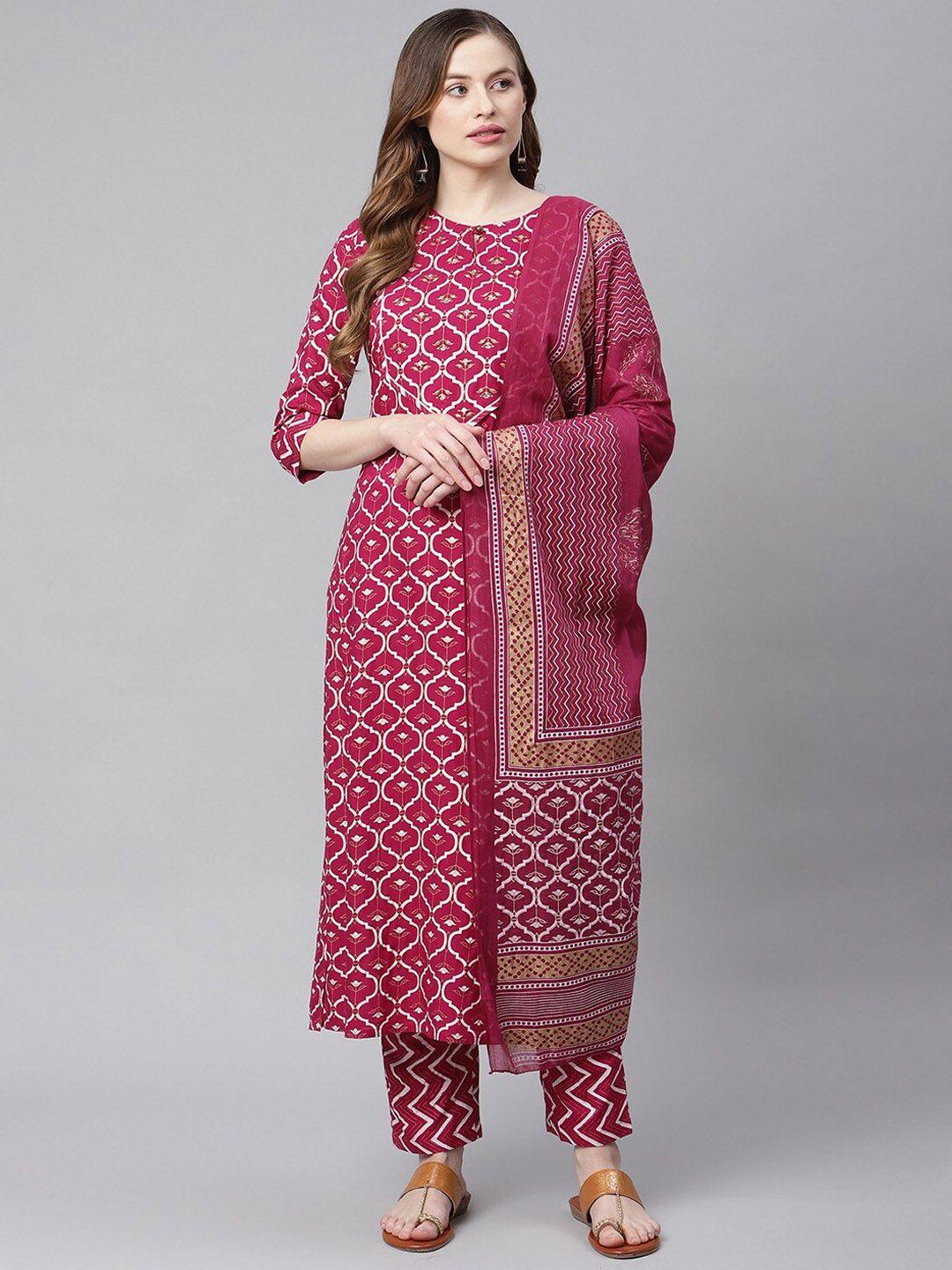 kalini ethnic motifs printed bead work kurta with trousers & dupatta