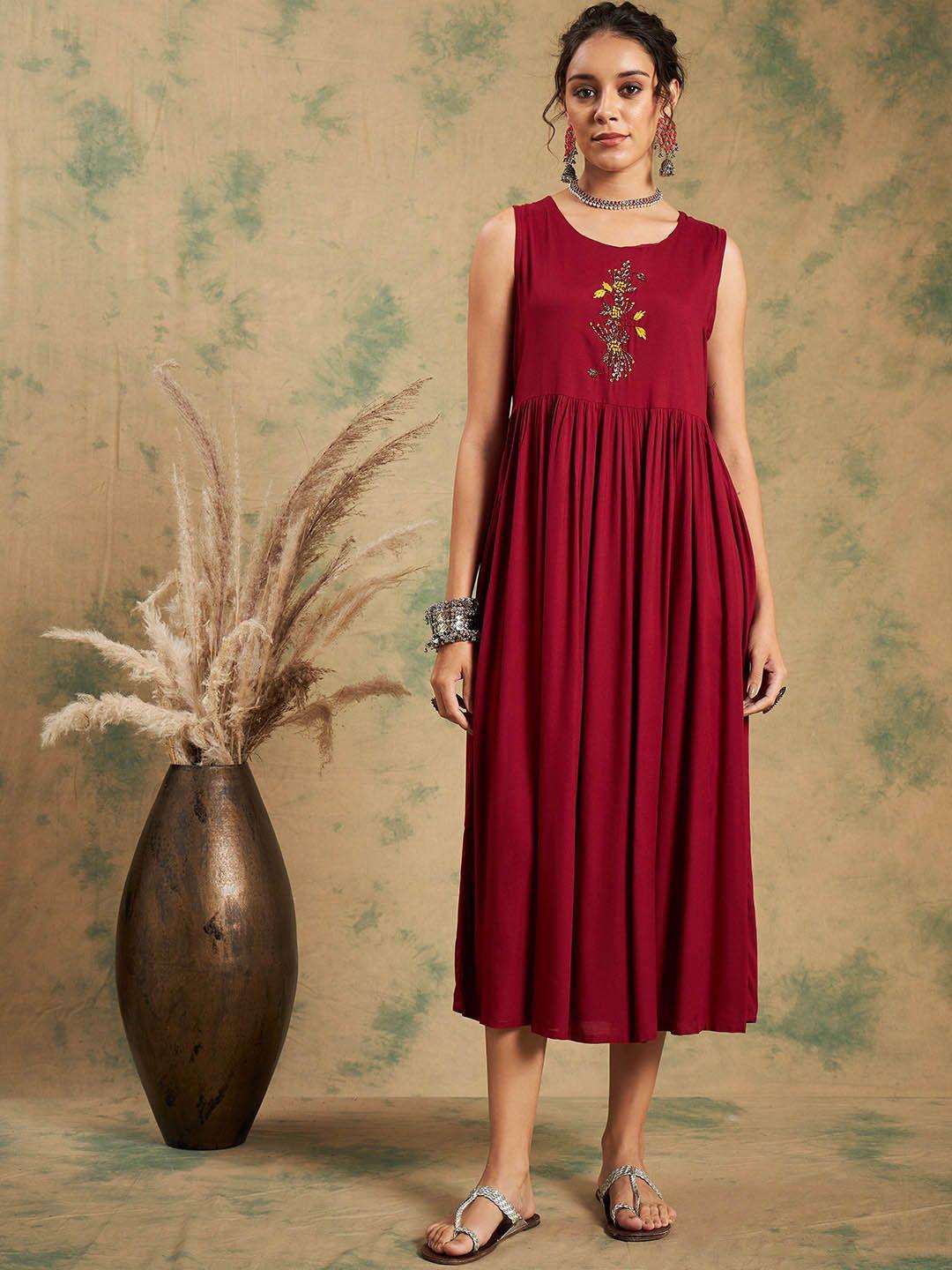 sangria embroidered a-line kurta with shrug