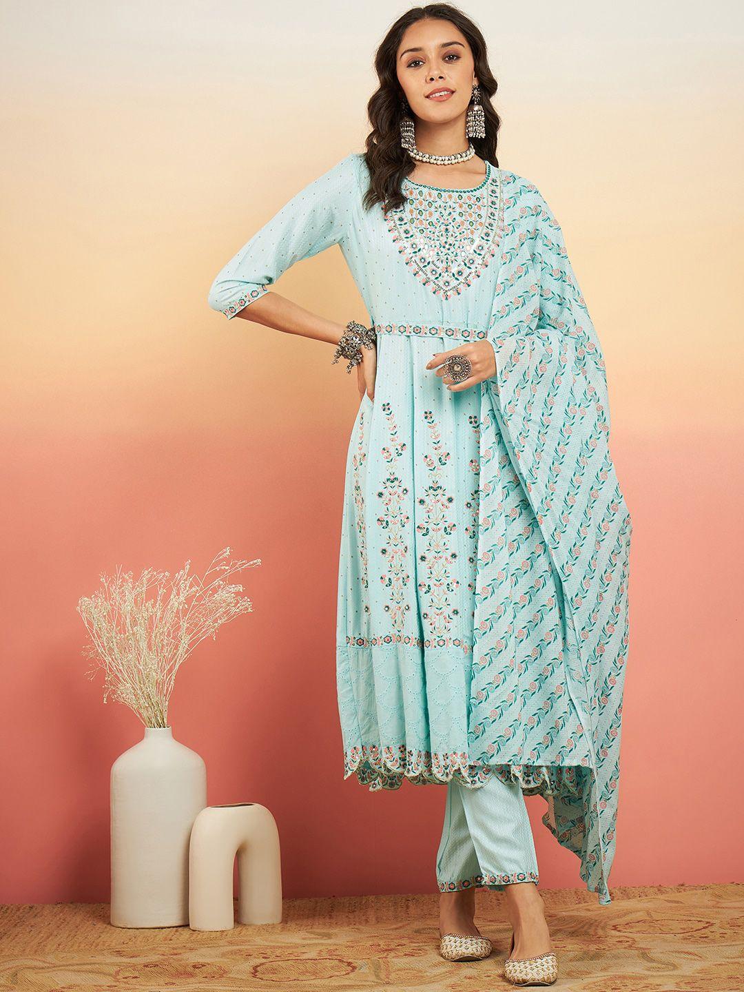 sangria embroidered a-line kurta with trousers&dupatta