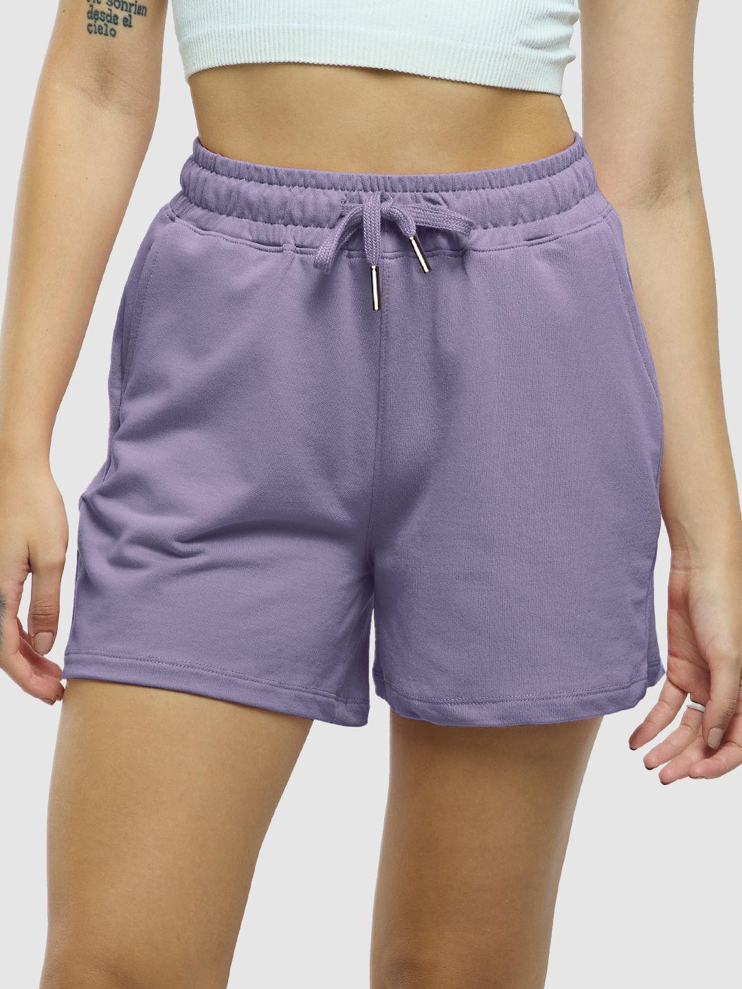 the souled store women mauve mid rise regular fit pure cotton shorts