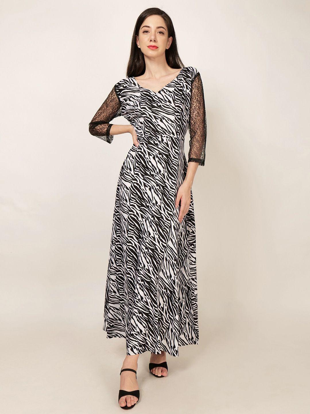 patrorna animal printed v-neck cotton a-line midi dress