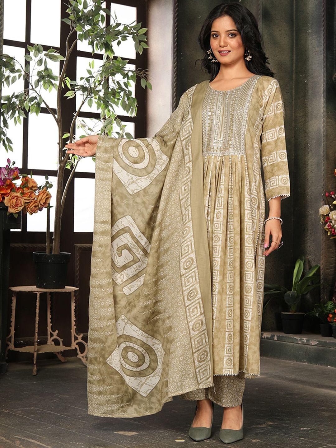 kalini ethnic motifs printed gotta patti detail a-line kurta & trousers with dupatta