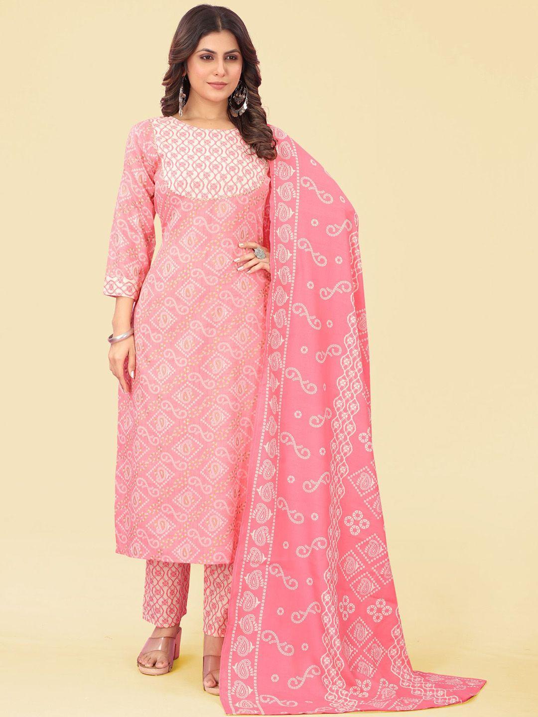 kalini bandhani printed gotta patti straight kurta & trousers with dupatta