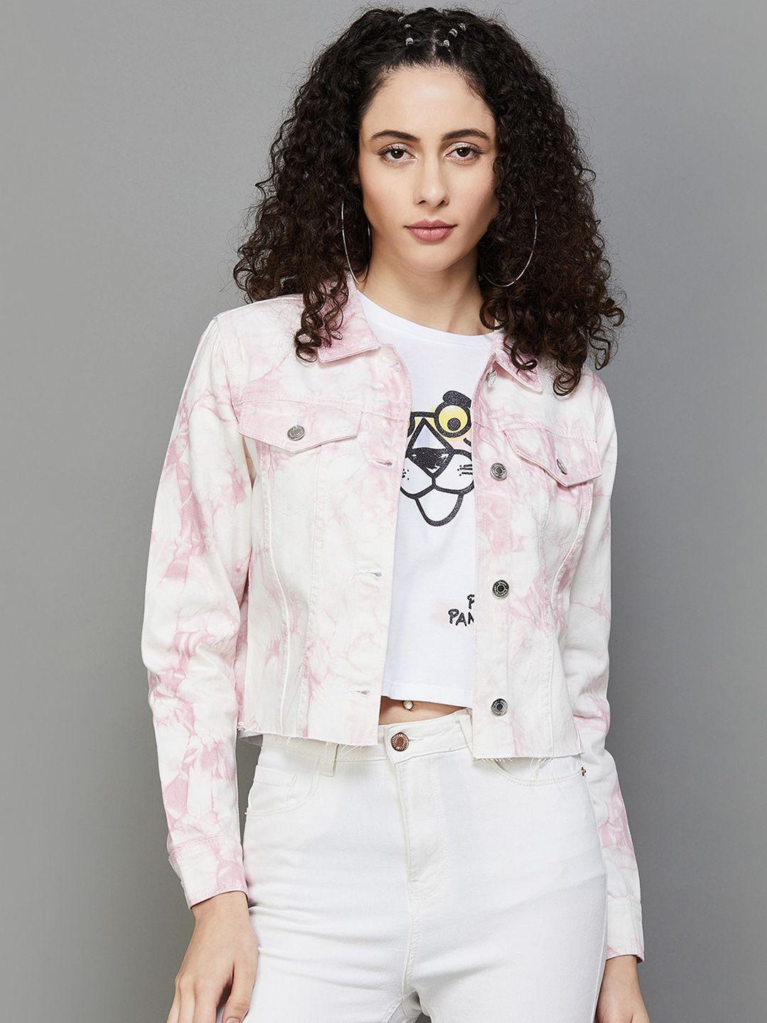 ginger by lifestyle tie & dye pure cotton crop denim jacket